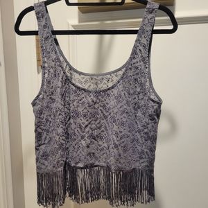 Hollister Fringe grey cropped tank top with crushed velvet pattern